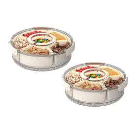 2Pcs Divided Serving Tray With Lid And Handle 360 Degree Rotatable Snack Box Container With 6 Dividers Clear Portable Snack Platters For Fruit Candy N