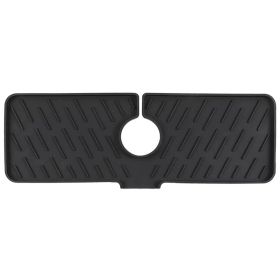Silicone Faucet Mat Kitchen Sink Splash Guard Drain Mat Drying Pad (Color: Black)