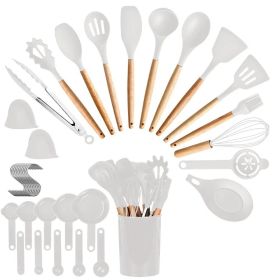 35Pcs Kitchen Cooking Utensils Set Spatula Set Baking Utensil Set Kitchen Accessories Necessities With Holder Egg Whisk Separator Tong Turner Spoons C (Color: White)